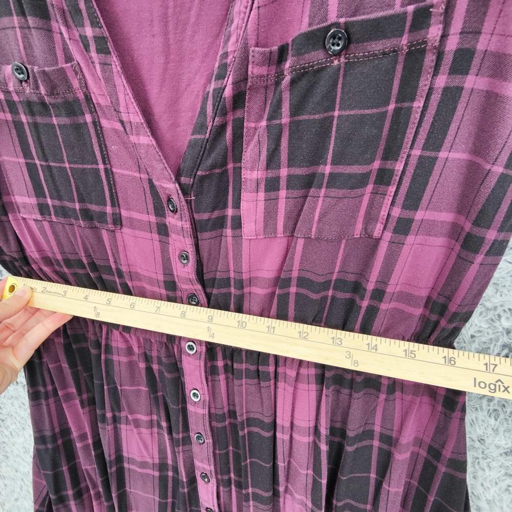 Torrid Women Grunge Dark Academia Plaid Shirt Dress 1X Purple Black Button Front - Picture 3 of 16